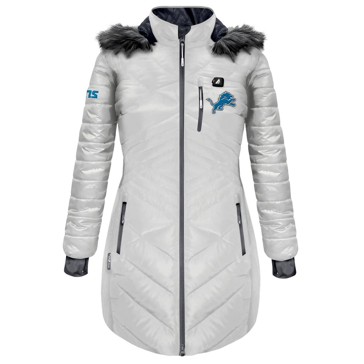 ActionHeat Detroit Lions 5V Women's Long Puffer Battery Heated Jacket