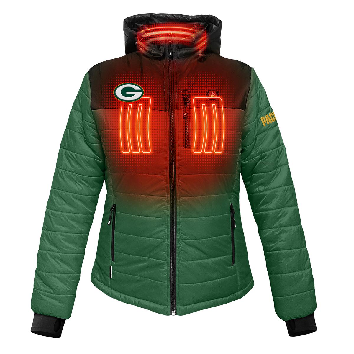 ActionHeat Green Bay Packers 5V Women's Colorblock Puffer Battery Heated Jacket
